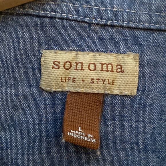 Men’s cotton lightweight denim button up shirt, long sleeve - Picture 3 of 4